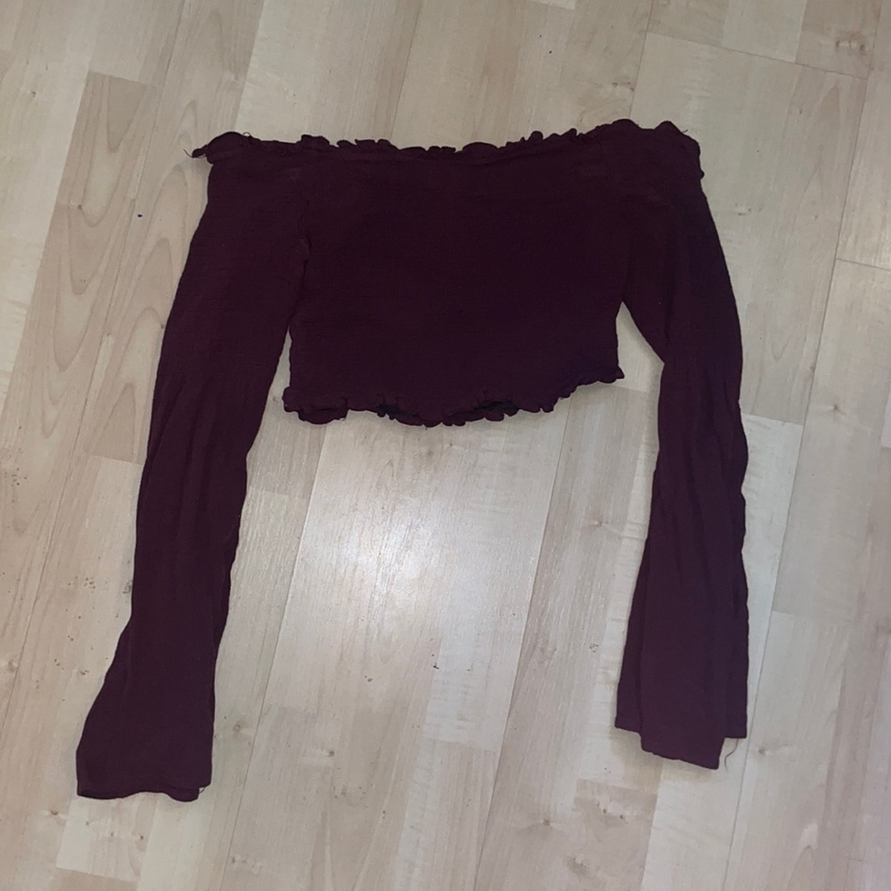 Maroon Red Long Sleeve Crop